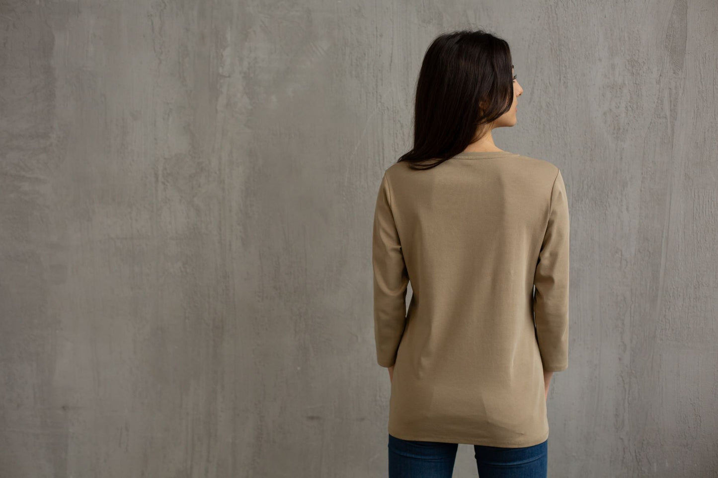 3/4 Sleeve Relaxed Tee - Tan - Long