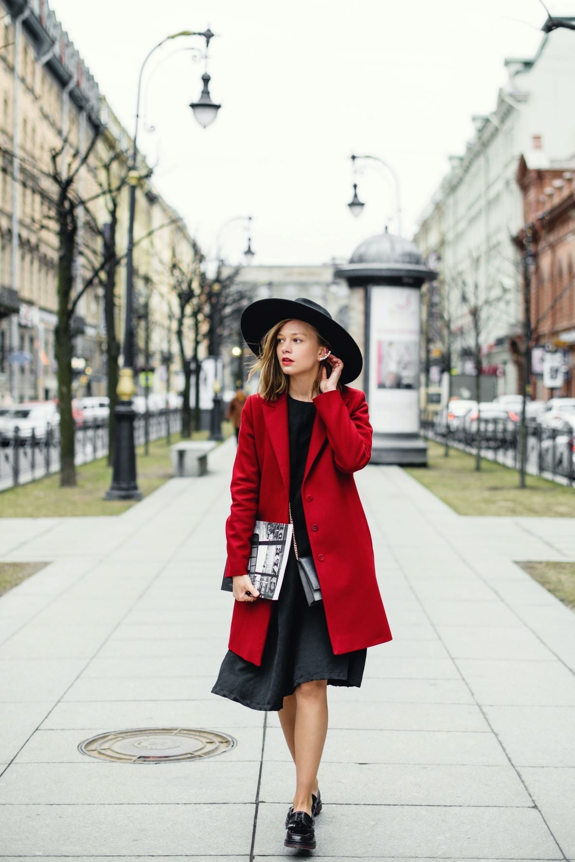 Single Breasted Wool Coat- Red