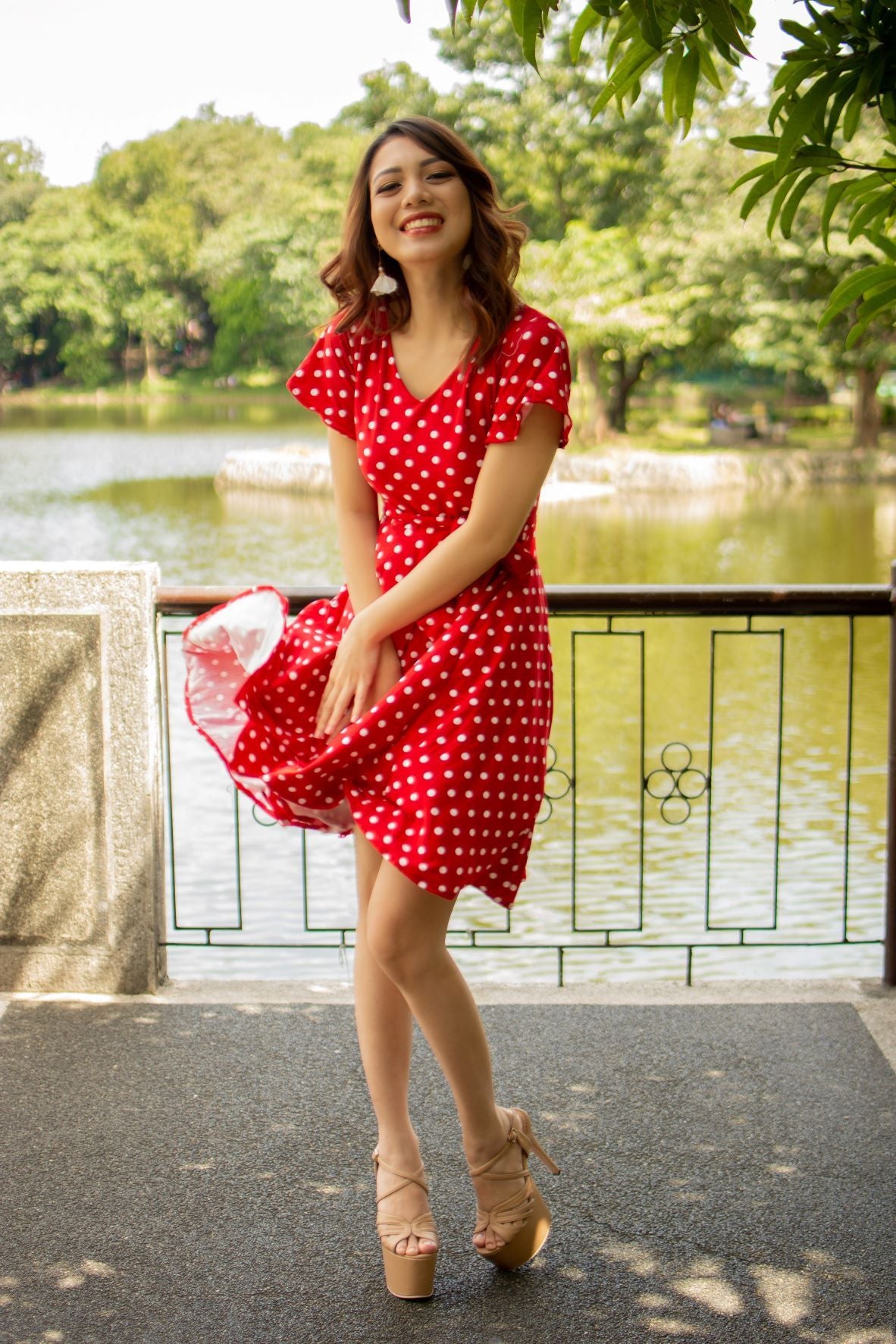 Polka Dot Tie Waist Dress