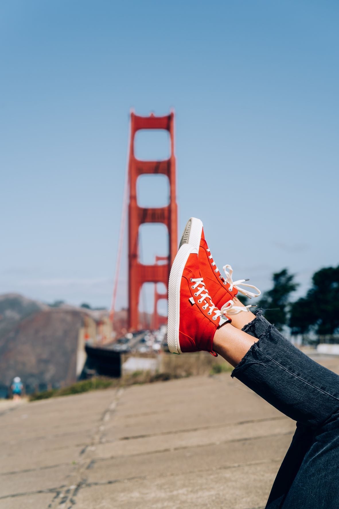 Canvas High Top Lace Up Sneakers - Red