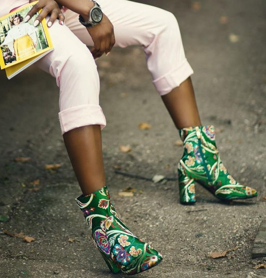 Patterned Leather Bootie