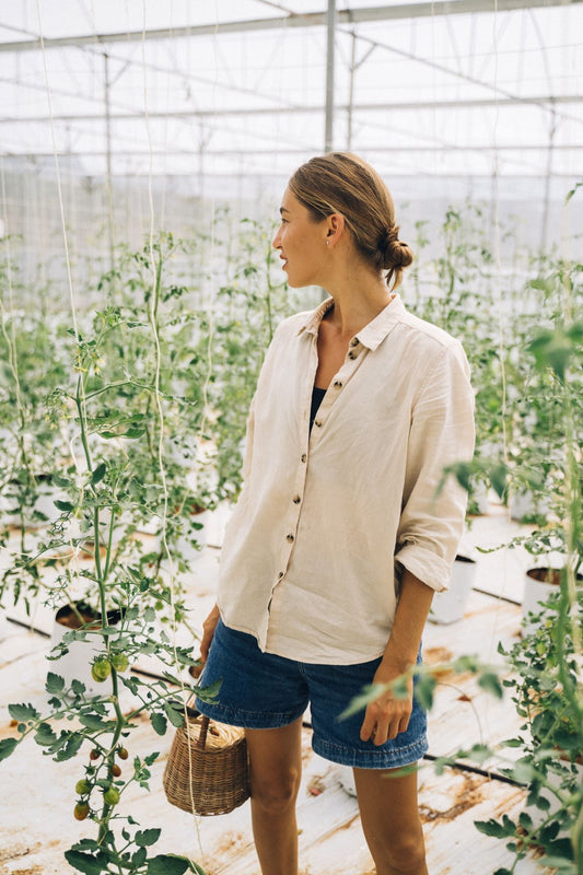 Linen Button Down Top - Boyfriend Fit