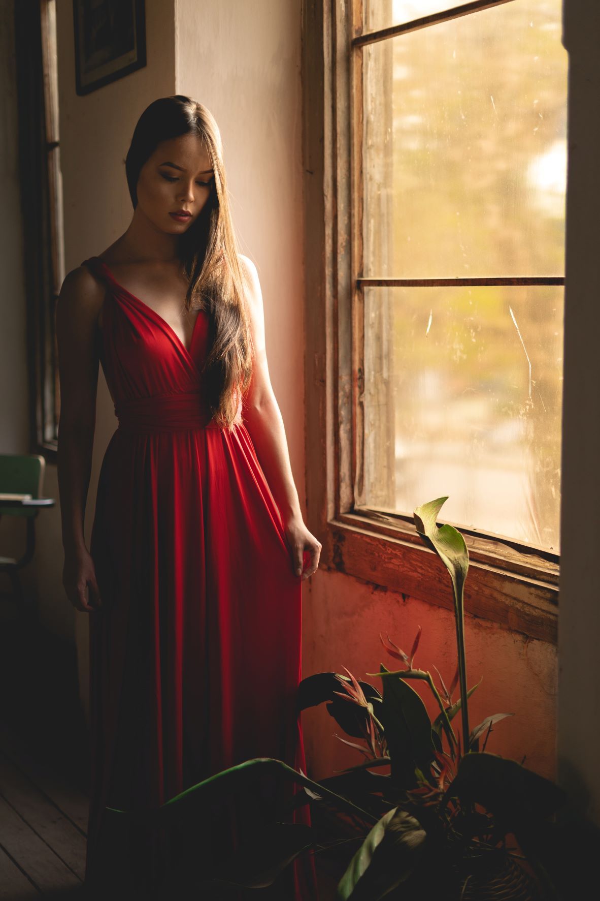 Deep V-Neck Chiffon Maxi Dress
