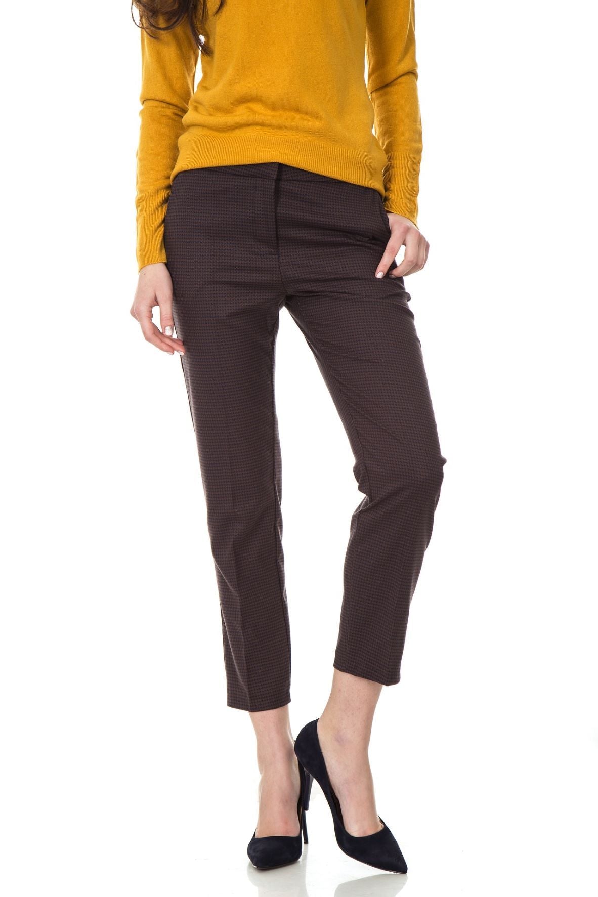 Slim Cropped Dress Pant - Brown Plaid