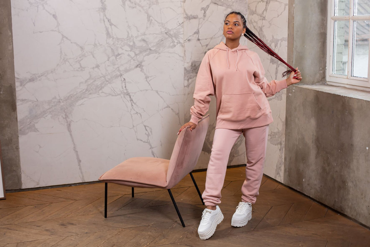 Dusty Rose Long Sleeve Hooded Sweashirt